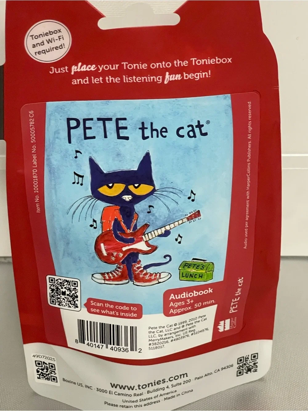 Tonies Pete the Cat: Rock On! Audio Play Character NIP